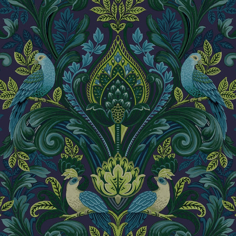A67802 Grandeco Opulent Damask Green Blue Wallpaper 