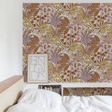 A69001 Branched Leaves All-over Red Wallpaper