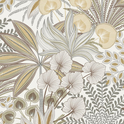 A69002 Branched Leaves All-over Beige Wallpaper