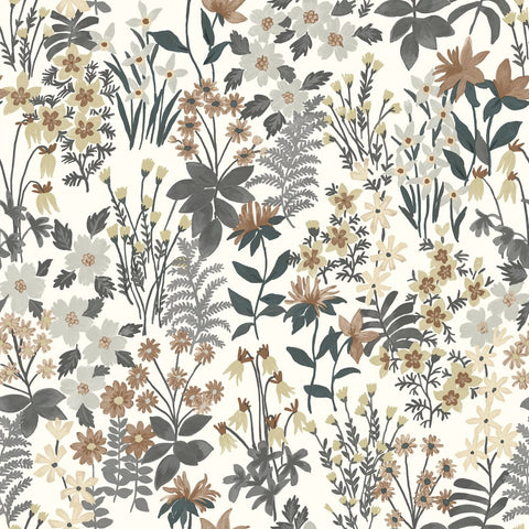 A70901 Grandeco Agnala Floral Grey Wallpaper