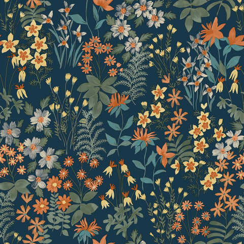 A70903 Grandeco Agnala Floral Navy Multi Wallpaper