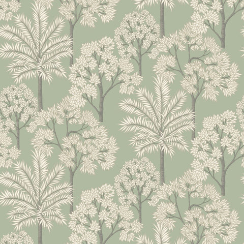 A71308 Grandeco Palm Forest Tropical Green Metallic Wallpaper