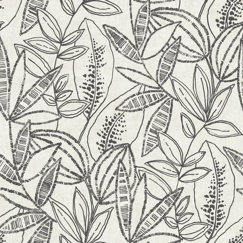 A71802 Branched Leaves All-over Black Wallpaper