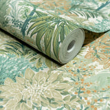 A78602 Classical Floral All-over Green Wallpaper