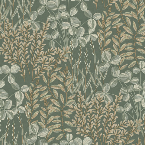 A78901 Branched Leaves All-over Green Wallpaper