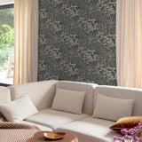 A78903 Branched Leaves All-over Black Wallpaper