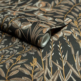 A78903 Branched Leaves All-over Black Wallpaper