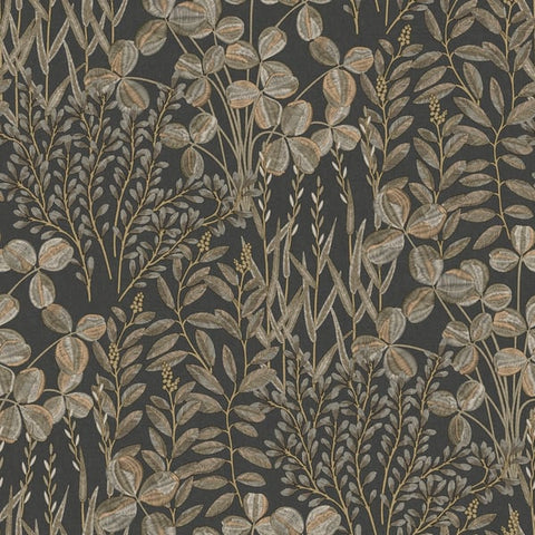 A78903 Branched Leaves All-over Black Wallpaper