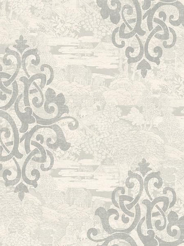 AF41108 Eastern Garden Monotone with Damask Wallpaper