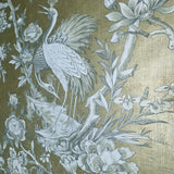 AF41305 Gold foil metallic gray Chinoiserie blooming peonies branches cranes wallpaper
