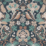AH100197AH Birdy Navy Nuthatch Floral Wallpaper