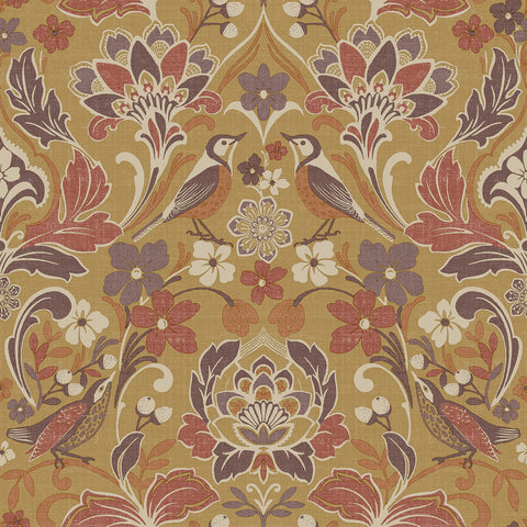 AH100198AH Birdy Yellow Nuthatch Floral Wallpaper