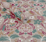 AH100199AH Birdy Pink Nuthatch Floral Wallpaper