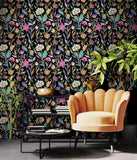 AH100380AH Mallory Black Vivid Floral Wallpaper