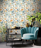 AH100381AH Mallory Blue Vivid Floral Wallpaper