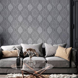 AH295100 Ignatius Charcoal Ogee Wallpaper