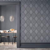 AH295100 Ignatius Charcoal Ogee Wallpaper
