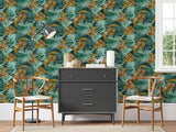 AH296005 Esau Teal Jungle Palms Wallpaper