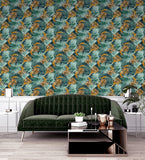 AH296005 Esau Teal Jungle Palms Wallpaper