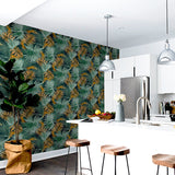 AH296005 Esau Teal Jungle Palms Wallpaper