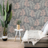 AH296200 Bernis Slate Palm Leaf Wallpaper