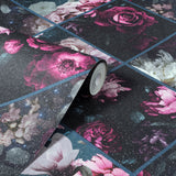 AH297100 Gianna Purple Floral Squares Wallpaper