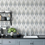 AH297200 Fitzgerald Grey Ikat Diamond Wallpaper