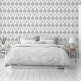 AH297200 Fitzgerald Grey Ikat Diamond Wallpaper