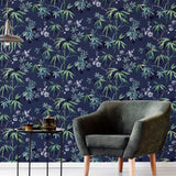 AH297800 Desi Navy Jasmine Garden Wallpaper