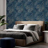 AH298602 Gideon Dark Blue Distressed Wallpaper