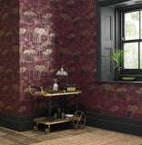 AH610701 Adelia Maroon Elephant Grove Wallpaper