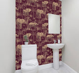 AH610701 Adelia Maroon Elephant Grove Wallpaper