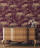 AH610701 Adelia Maroon Elephant Grove Wallpaper