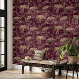 AH610701 Adelia Maroon Elephant Grove Wallpaper