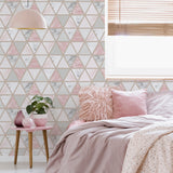 AH692205 Marcy Pink Triangle Grid Wallpaper