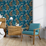 AH692505 Takara Teal Opulent Peacock Wallpaper