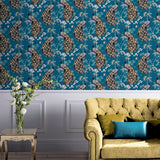 AH692505 Takara Teal Opulent Peacock Wallpaper