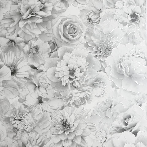 AH692803 Clarissa Grey Glitter Bloom Wallpaper