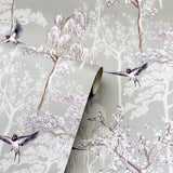 AH908105 Asuka Grey Sparrow Forest Wallpaper