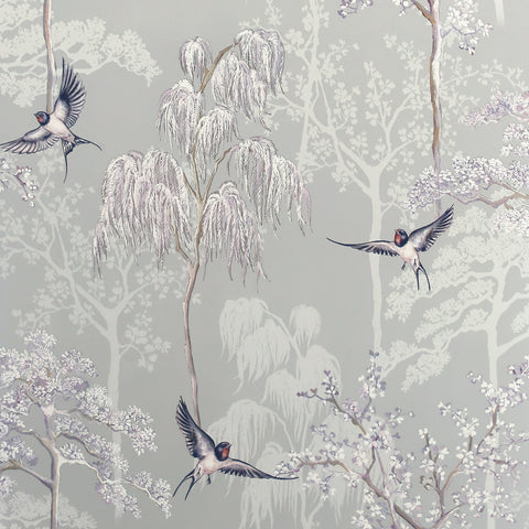 AH908105 Asuka Grey Sparrow Forest Wallpaper