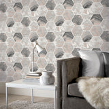 AH908502 Marlon Charcoal Hexagon Tiles Wallpaper