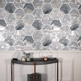 AH908502 Marlon Charcoal Hexagon Tiles Wallpaper