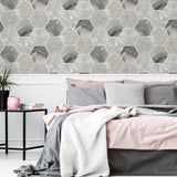 AH908502 Marlon Charcoal Hexagon Tiles Wallpaper
