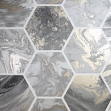 AH908502 Marlon Charcoal Hexagon Tiles Wallpaper