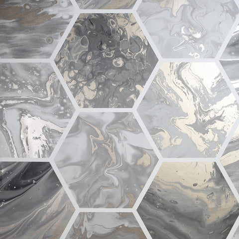 AH908502 Marlon Charcoal Hexagon Tiles Wallpaper
