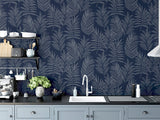 AH921205 Theodore Navy Frond Wallpaper