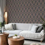 AH921803 Ava Rose Gold Glittering Ogee Wallpaper