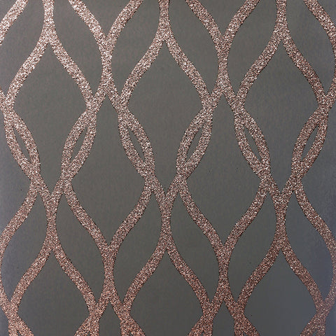 AH921803 Ava Rose Gold Glittering Ogee Wallpaper