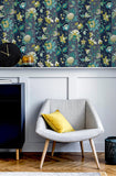 AH922801 Cornelia Navy Floral Stripe Wallpaper