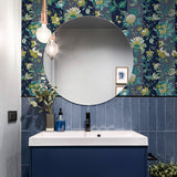 AH922801 Cornelia Navy Floral Stripe Wallpaper